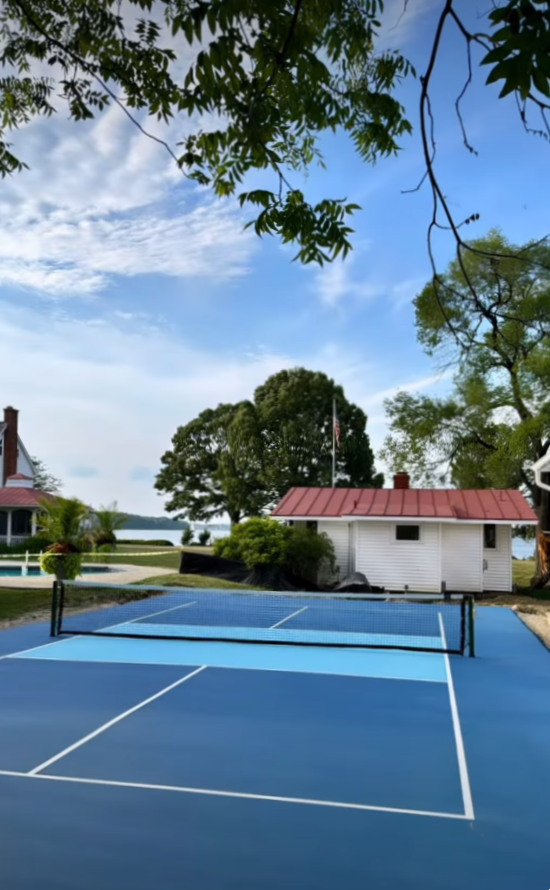 pickleball court and indoor golf simulator
